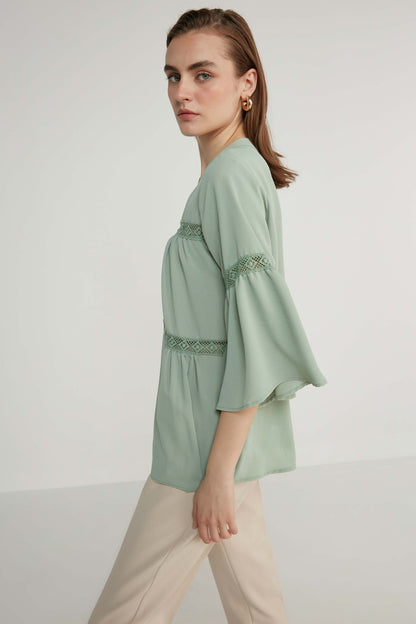 LACE STRIP DETAILED VOLAN SLEEVE AUTHENTIC BLOUSE