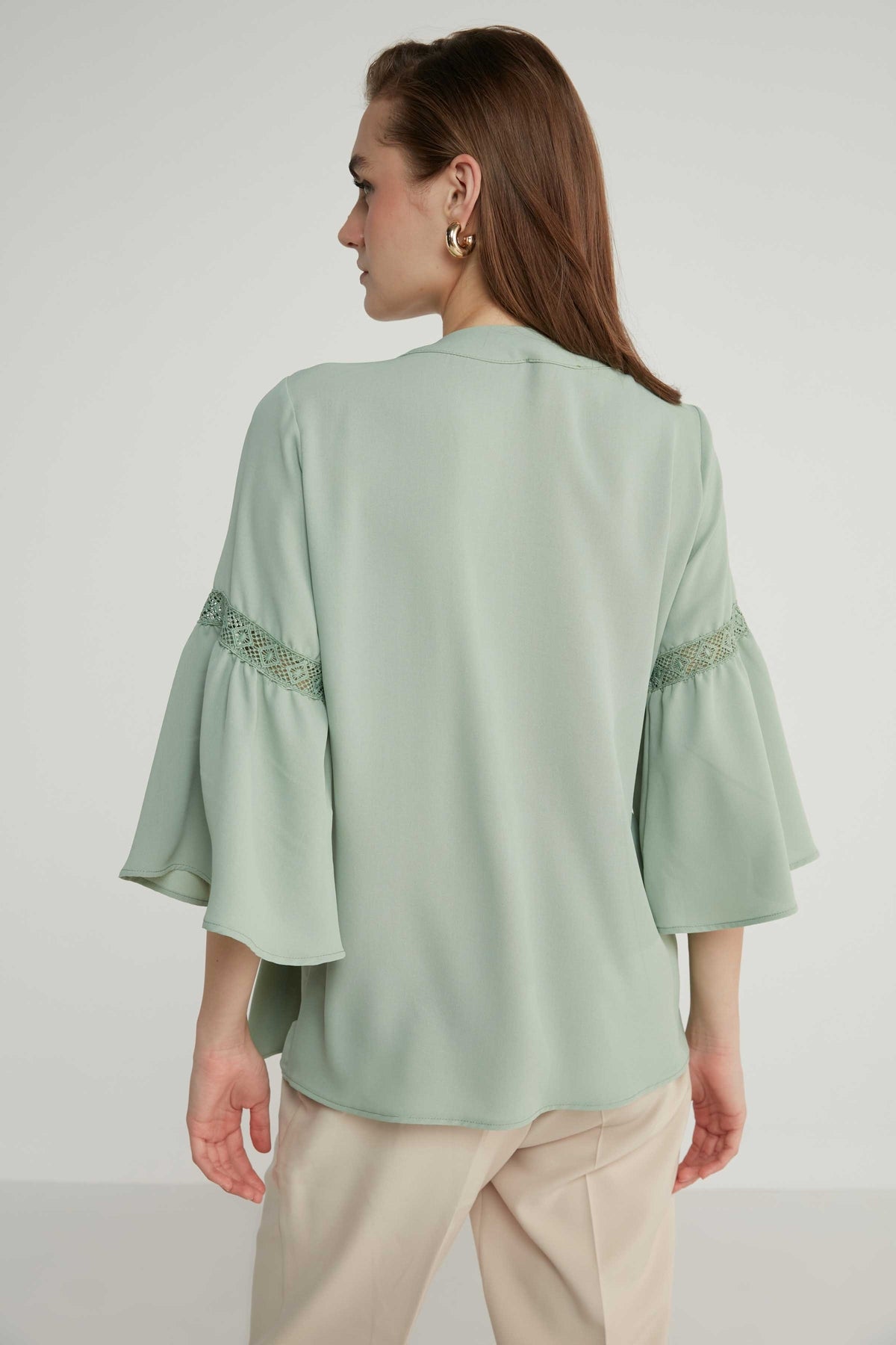 LACE STRIP DETAILED VOLAN SLEEVE AUTHENTIC BLOUSE