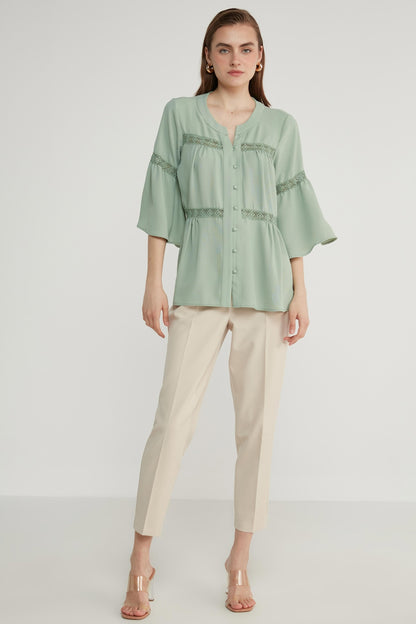 LACE STRIP DETAILED VOLAN SLEEVE AUTHENTIC BLOUSE