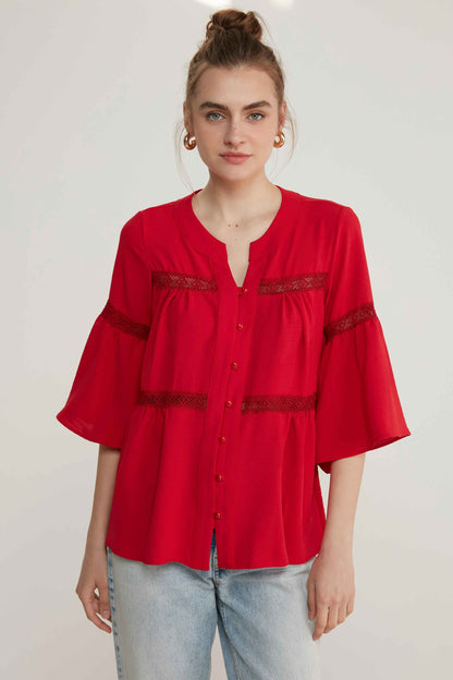 LACE STRIP DETAILED VOLAN SLEEVE AUTHENTIC BLOUSE