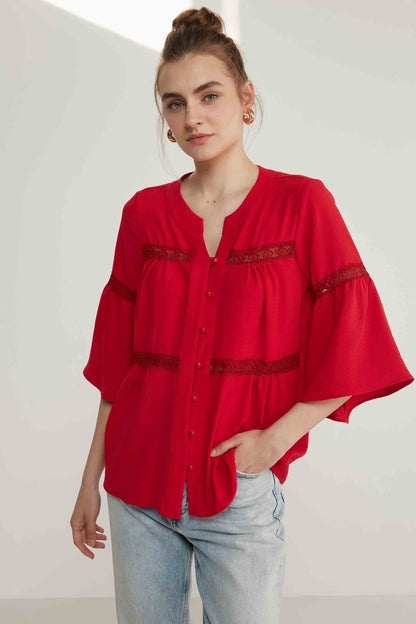 LACE STRIP DETAILED VOLAN SLEEVE AUTHENTIC BLOUSE