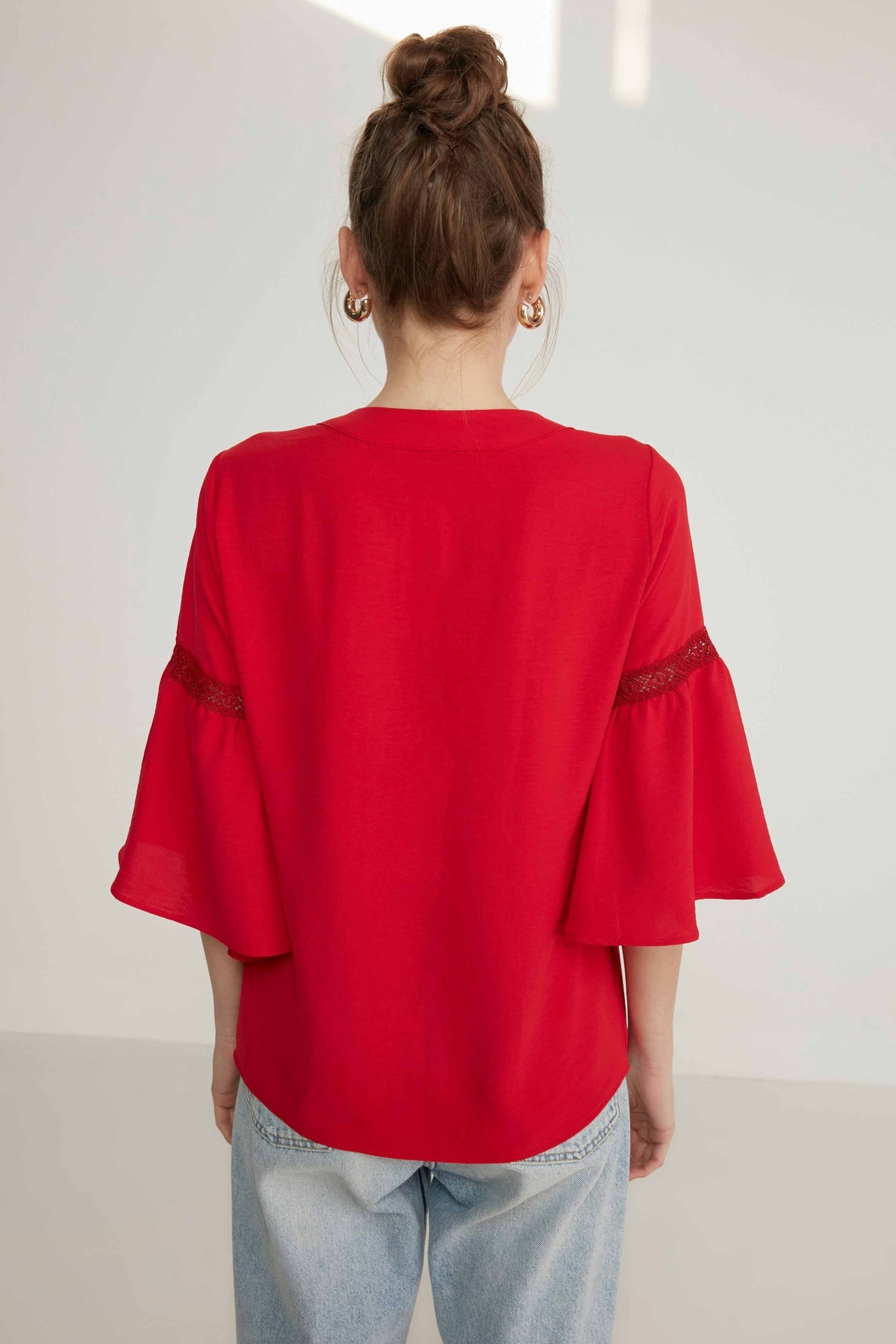 LACE STRIP DETAILED VOLAN SLEEVE AUTHENTIC BLOUSE