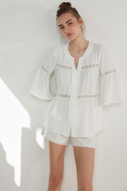 LACE STRIP DETAILED VOLAN SLEEVE AUTHENTIC BLOUSE