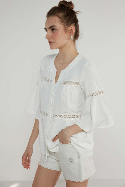 LACE STRIP DETAILED VOLAN SLEEVE AUTHENTIC BLOUSE