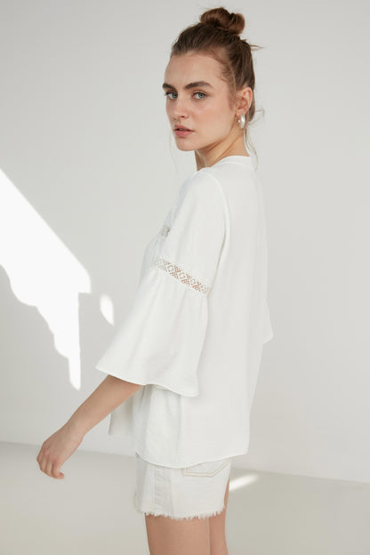 LACE STRIP DETAILED VOLAN SLEEVE AUTHENTIC BLOUSE