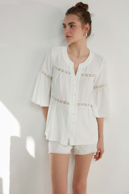 LACE STRIP DETAILED VOLAN SLEEVE AUTHENTIC BLOUSE