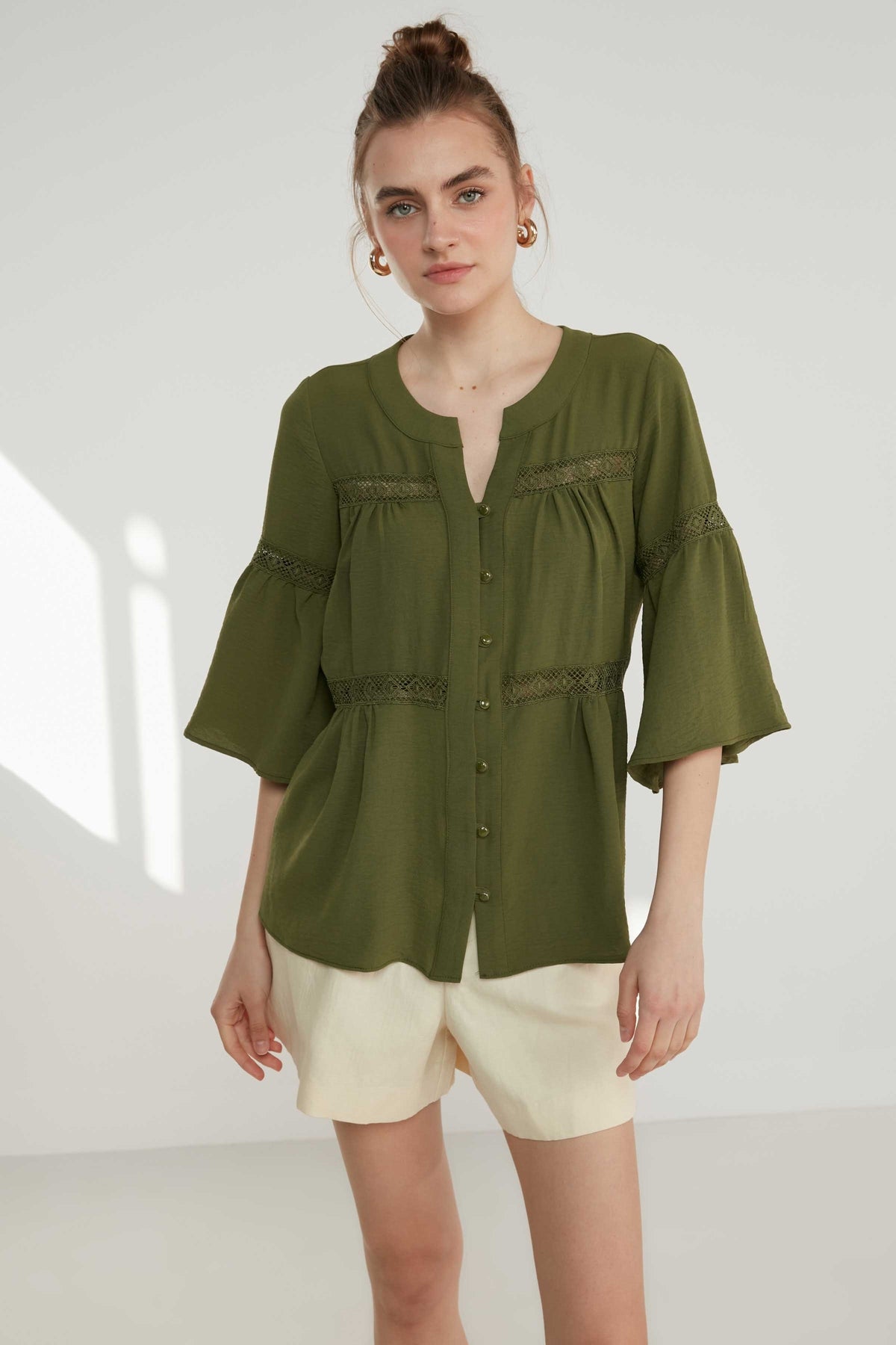 LACE STRIP DETAILED VOLAN SLEEVE AUTHENTIC BLOUSE