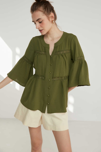 LACE STRIP DETAILED VOLAN SLEEVE AUTHENTIC BLOUSE
