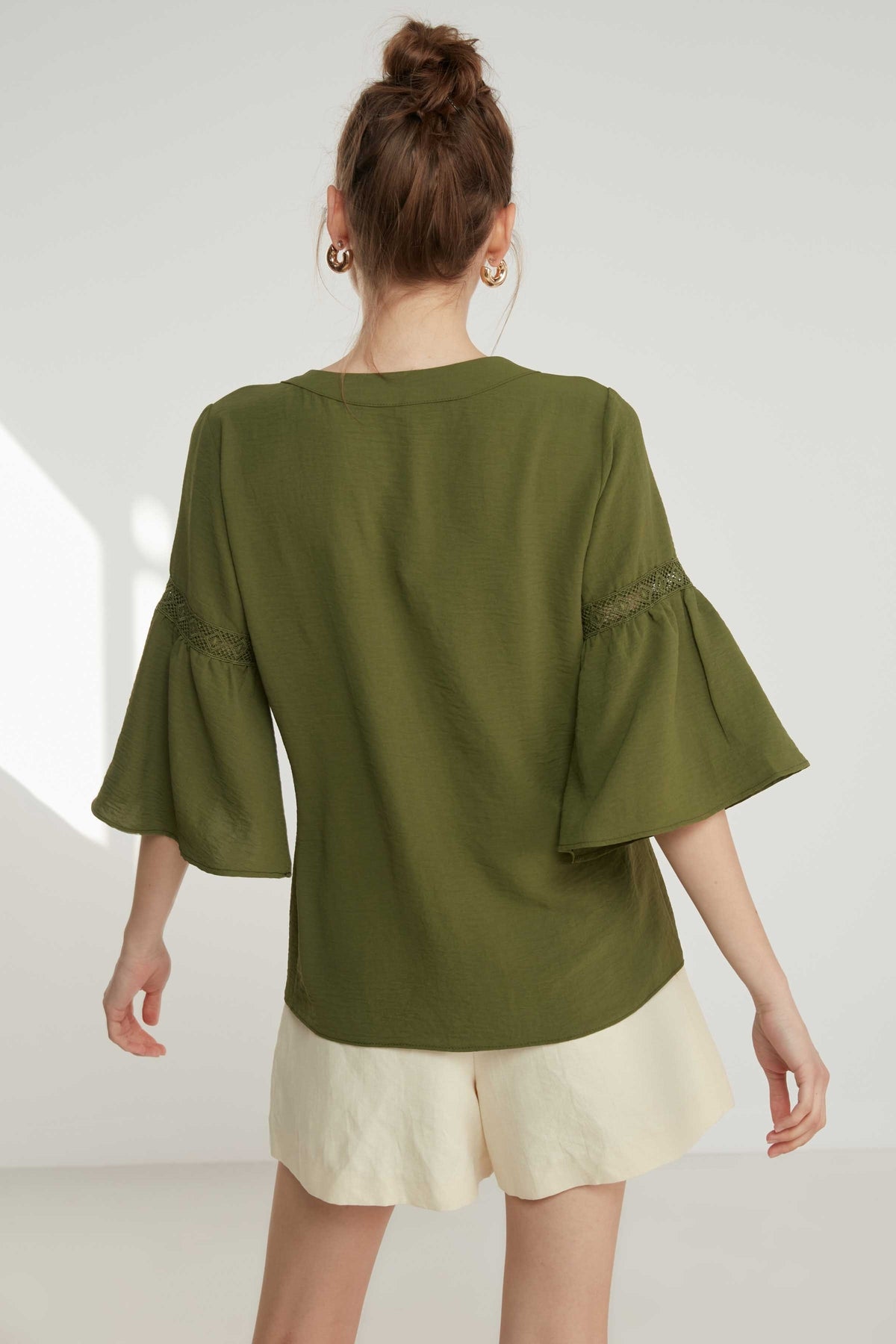 LACE STRIP DETAILED VOLAN SLEEVE AUTHENTIC BLOUSE