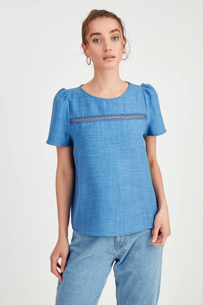 PLEATED SHORT SLEEVE BLOUSE