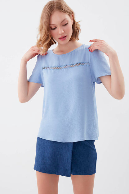 PLEATED SHORT SLEEVE BLOUSE