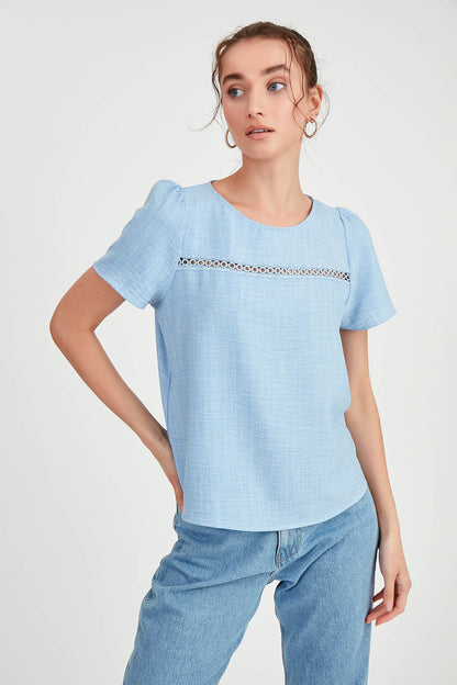 PLEATED SHORT SLEEVE BLOUSE
