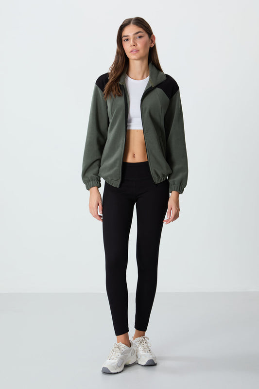 Thick Right Soft Textured High Collar Oversize Embroidered Fleece Women's Sweatshirt - 97293