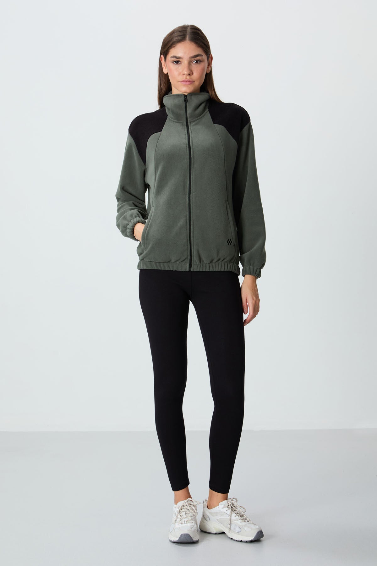 Thick Right Soft Textured High Collar Oversize Embroidered Fleece Women's Sweatshirt - 97293