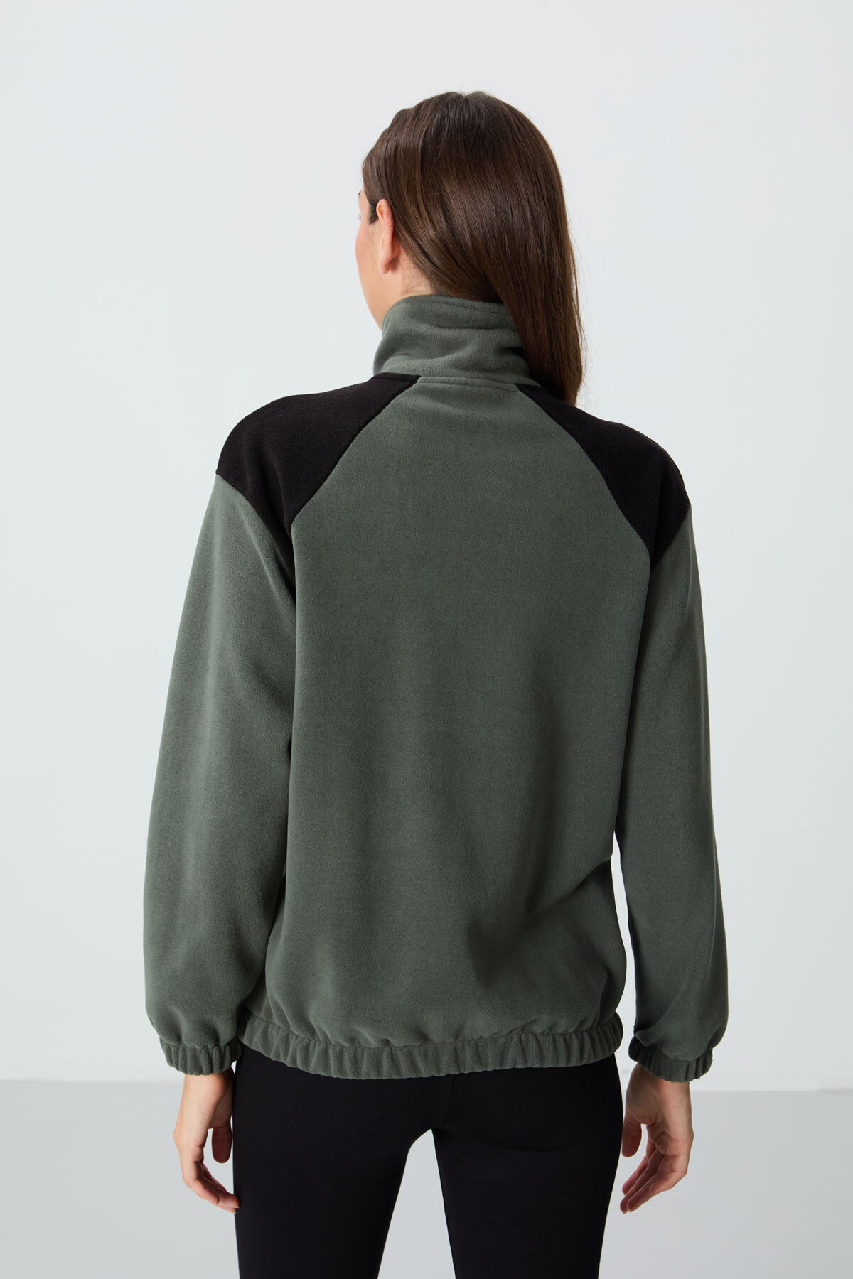 Thick Right Soft Textured High Collar Oversize Embroidered Fleece Women's Sweatshirt - 97293