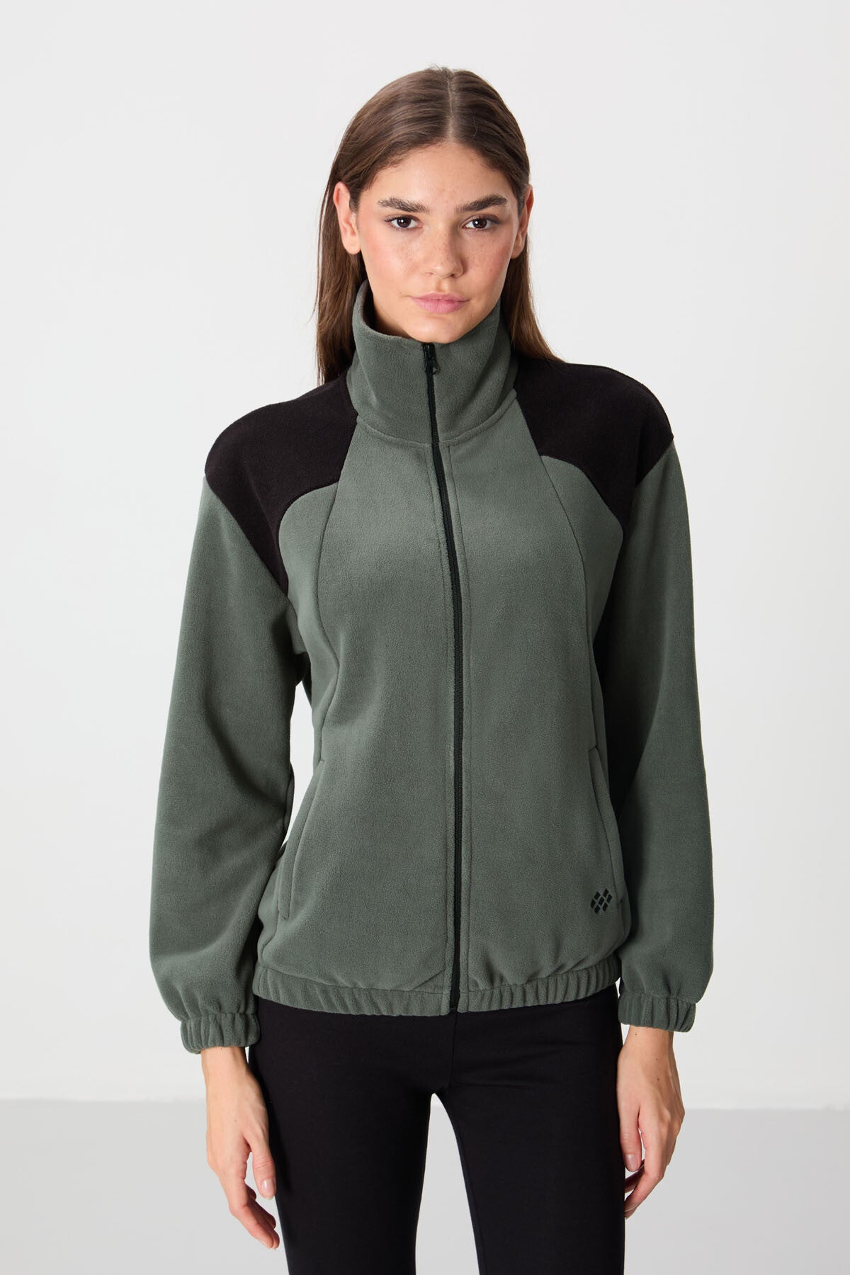 Thick Right Soft Textured High Collar Oversize Embroidered Fleece Women's Sweatshirt - 97293