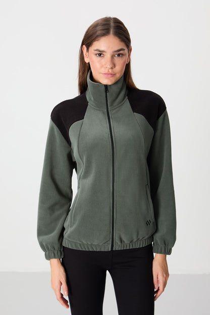 Thick Right Soft Textured High Collar Oversize Embroidered Fleece Women's Sweatshirt - 97293