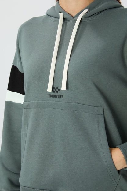 Rights Compact Cotton Thick Smooth Textured Hooded Oversize Fit Women's Sweatshirt - 97290