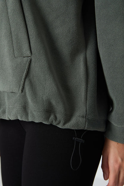 Thick Soft Textured Hooded Oversize Embroidered Fleece Women's Sweatshirt - 97292