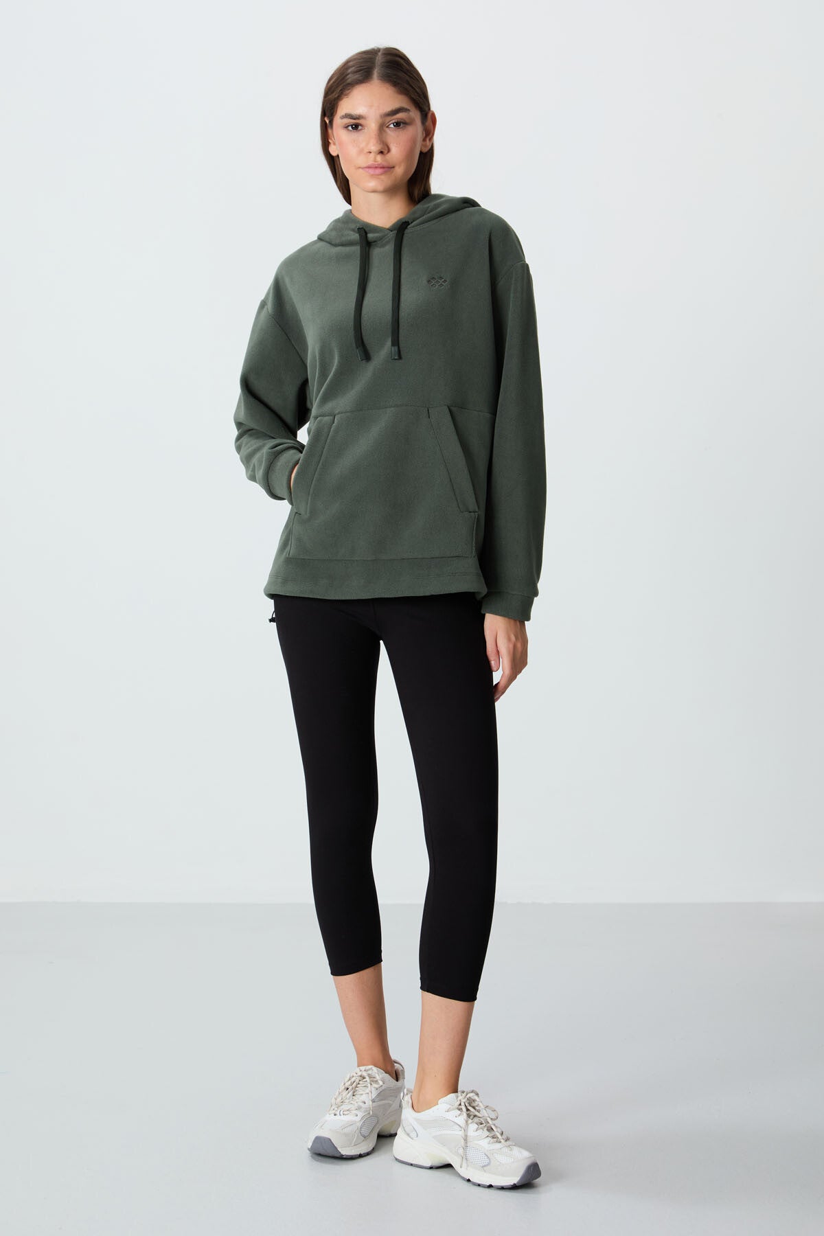 Thick Soft Textured Hooded Oversize Embroidered Fleece Women's Sweatshirt - 97292