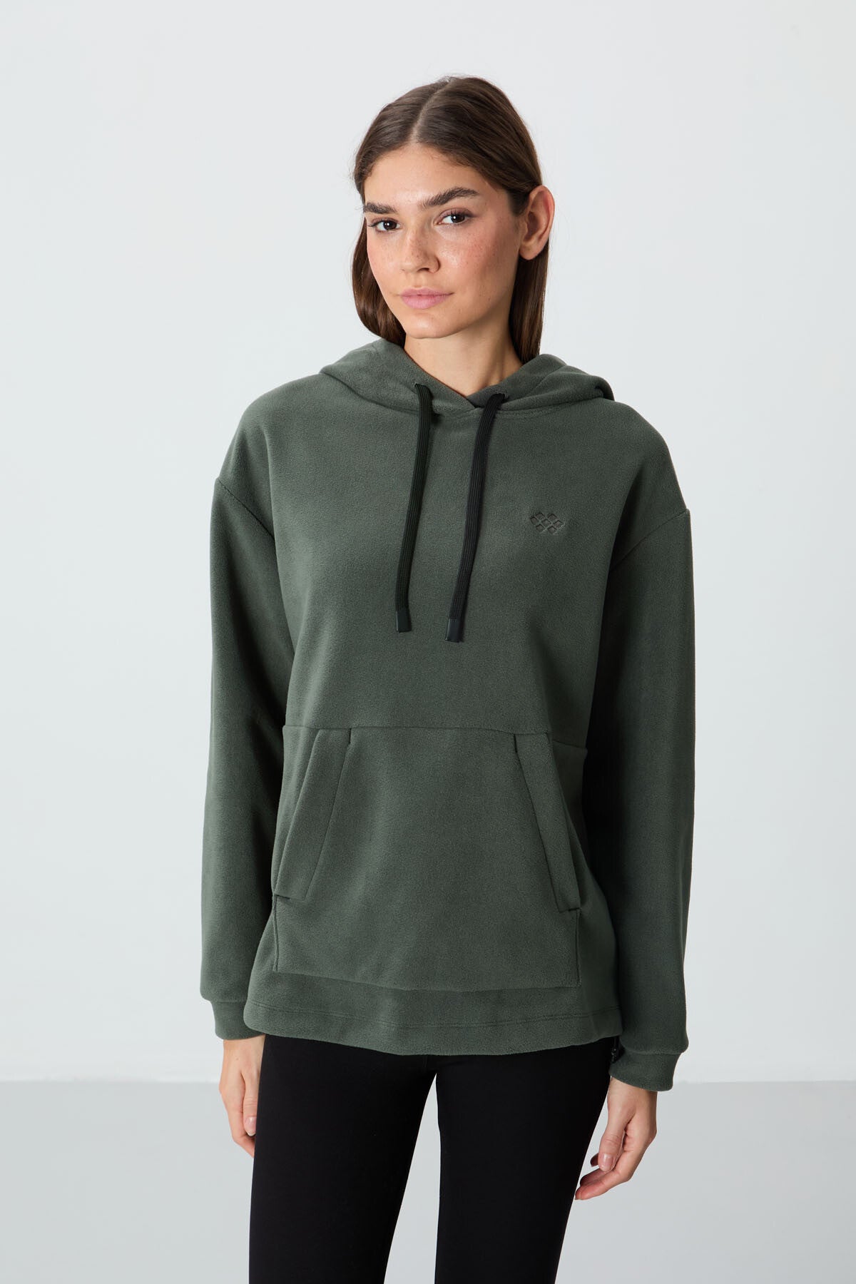 Thick Soft Textured Hooded Oversize Embroidered Fleece Women's Sweatshirt - 97292