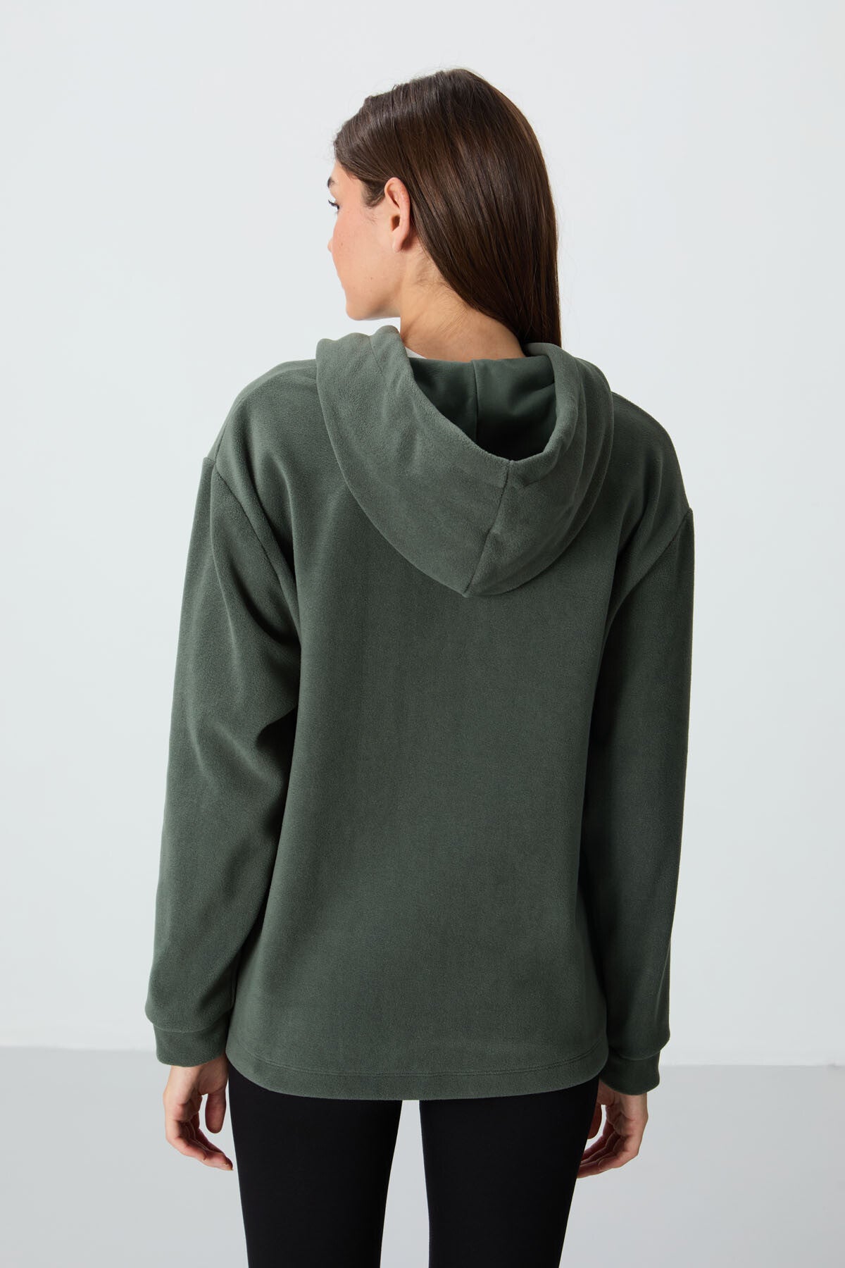 Thick Soft Textured Hooded Oversize Embroidered Fleece Women's Sweatshirt - 97292