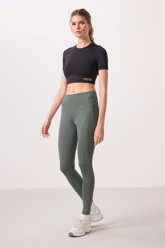 Haki Polyester Esnek Standart Fit Performans Kadın Tights - 94667