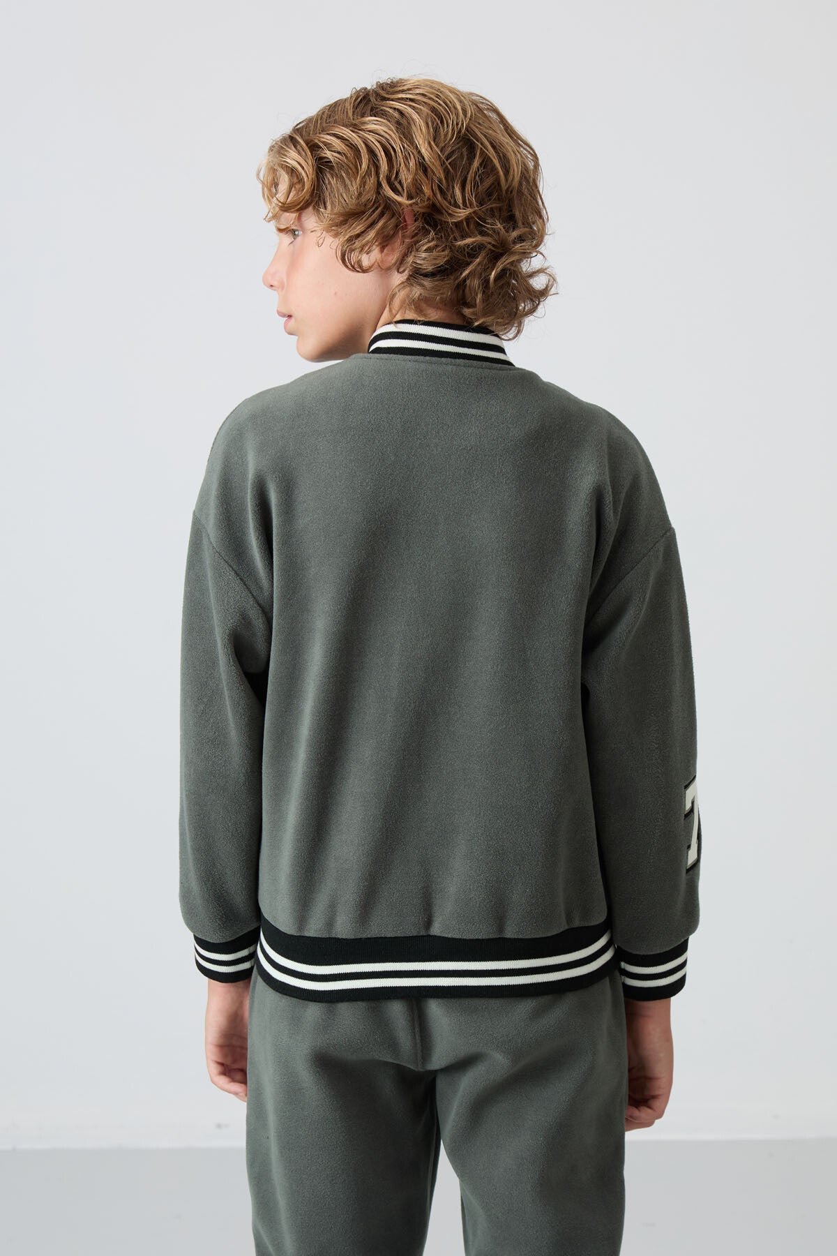 Thick Right Soft Textured Standard Fit Embroidered Fleece Boys' College Jacket - 11227