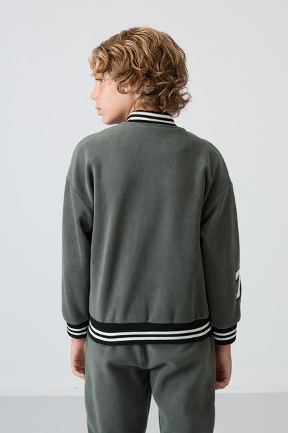 Thick Right Soft Textured Standard Fit Embroidered Fleece Boys' College Jacket - 11227