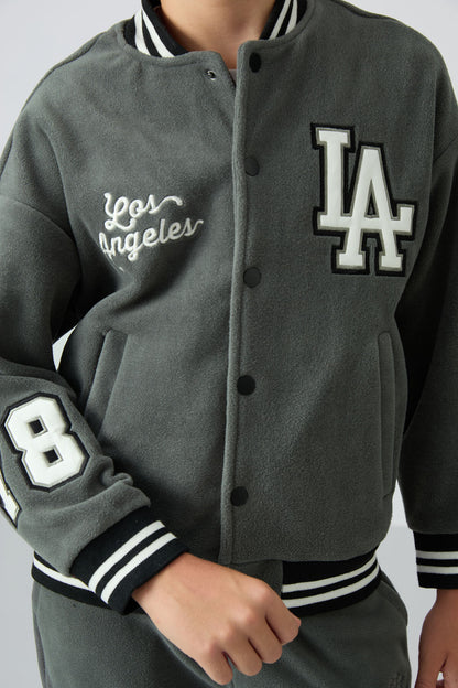 Thick Right Soft Textured Standard Fit Embroidered Fleece Boys' College Jacket - 11227
