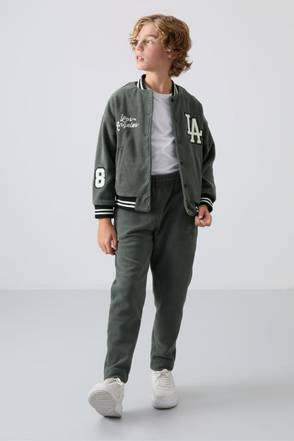 Thick Right Soft Textured Standard Fit Embroidered Fleece Boys' College Jacket - 11227