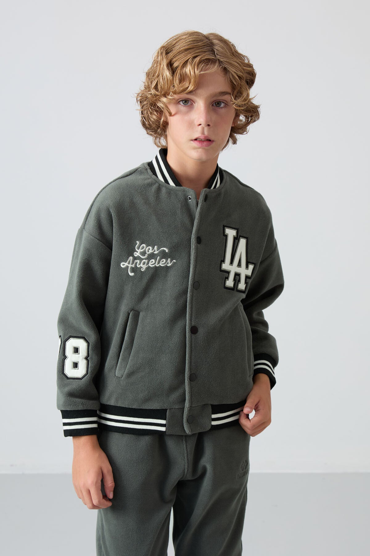 Thick Right Soft Textured Standard Fit Embroidered Fleece Boys' College Jacket - 11227