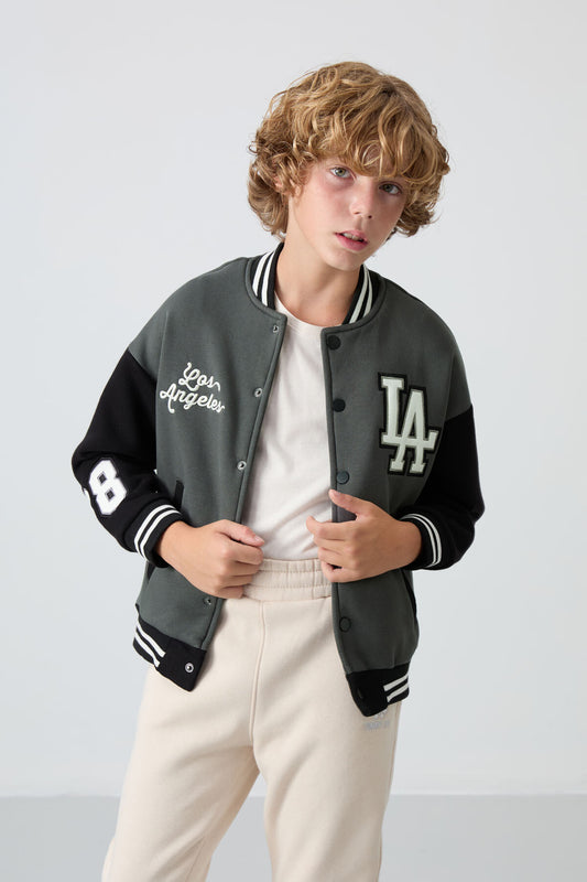 Cotton Thick Fleece-Lined Soft Textured Standard Fit Embroidered Boys' College Jacket - 11258