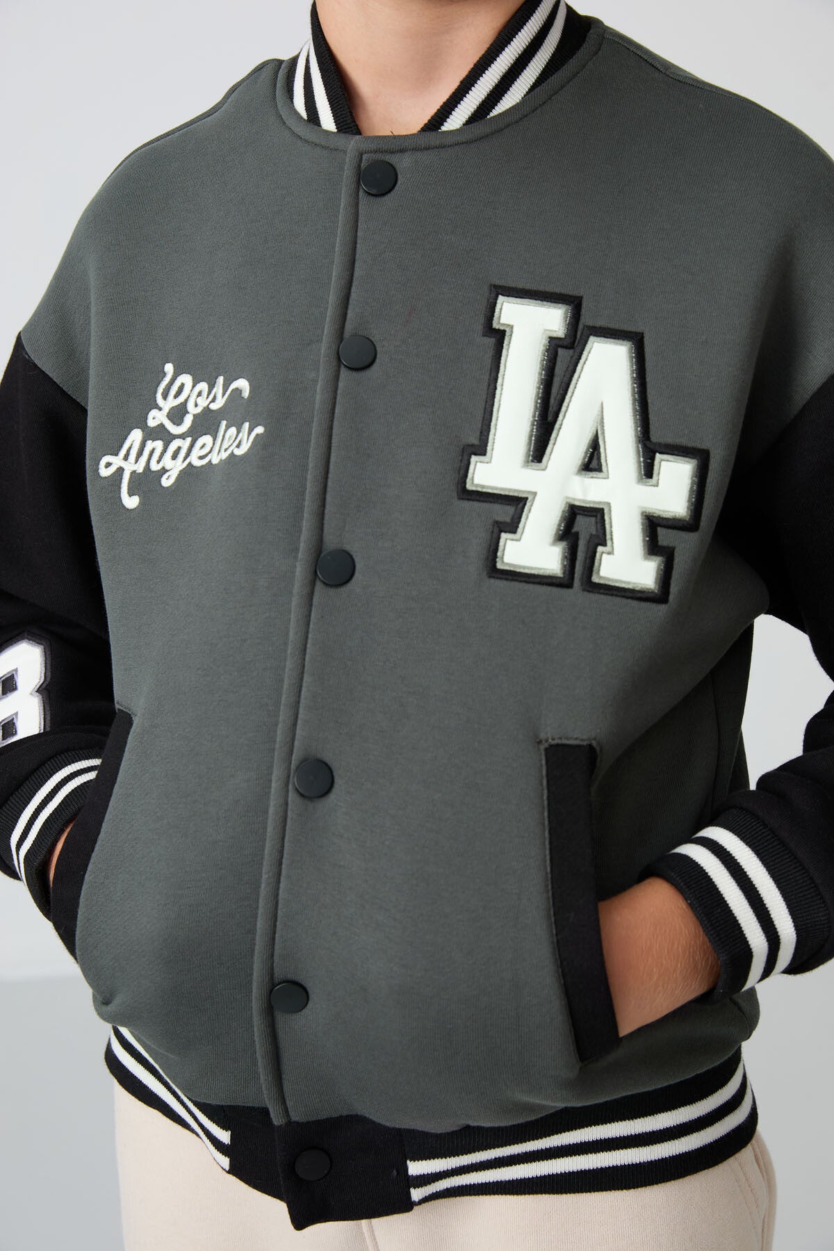 Cotton Thick Fleece-Lined Soft Textured Standard Fit Embroidered Boys' College Jacket - 11258