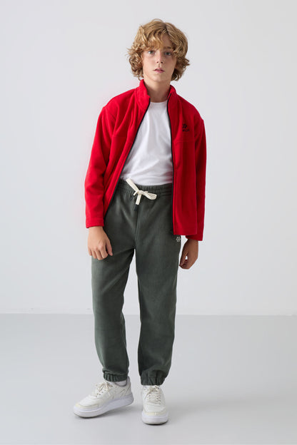 Thick Right Soft Textured Standard Fit Embroidered Fleece Boys' Tracksuit Bottom - 11220
