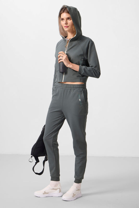 Oversize Women's Zippered Hooded Tracksuit Set - 95328