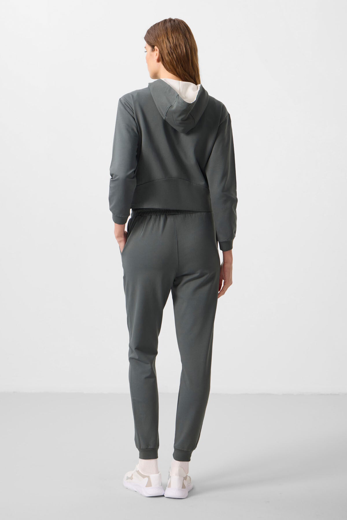 Oversize Women's Zippered Hooded Tracksuit Set - 95328