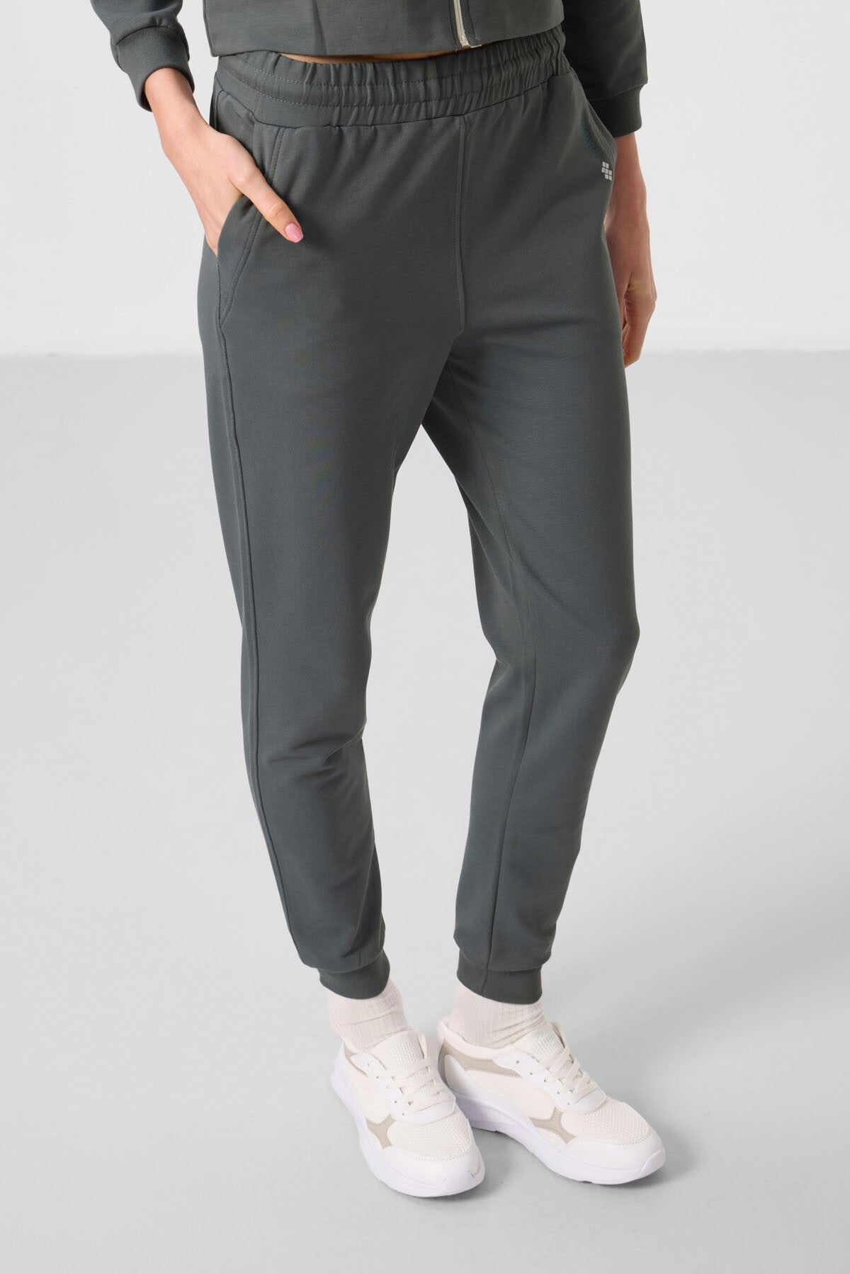 Oversize Women's Zippered Hooded Tracksuit Set - 95328