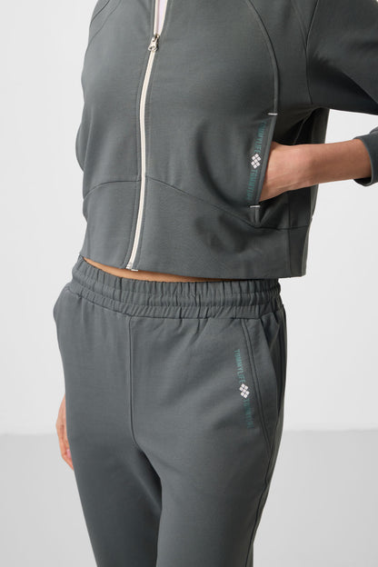 Oversize Women's Zippered Hooded Tracksuit Set - 95328