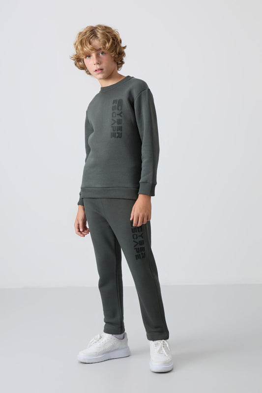 Cotton Right Thick Inner Fleece Soft Textured Standard Fit Printed Boys' Tracksuit Set - 11233