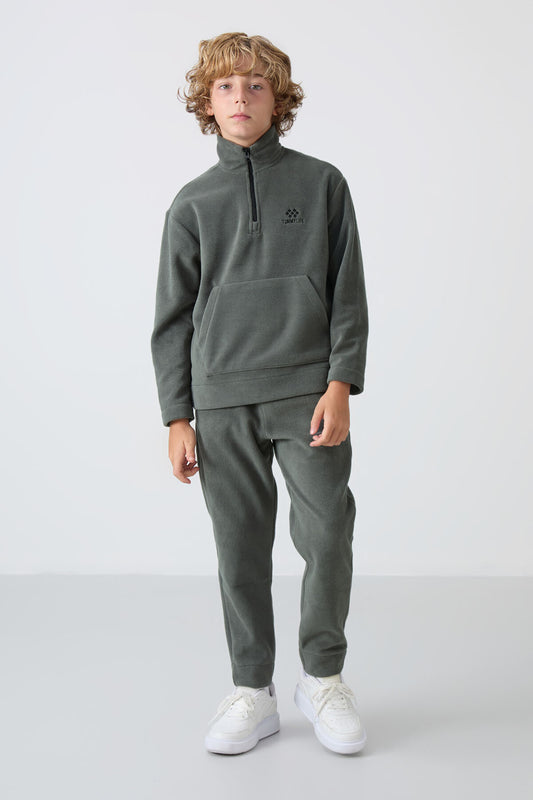 Thick Right Soft Textured Standard Fit Embroidered Fleece Boys' Tracksuit Set - 11218
