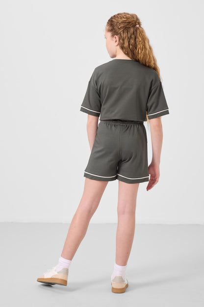 Cotton Khaki Soft Woven Standard Fit Basic Girls Shorts Set - 75183
