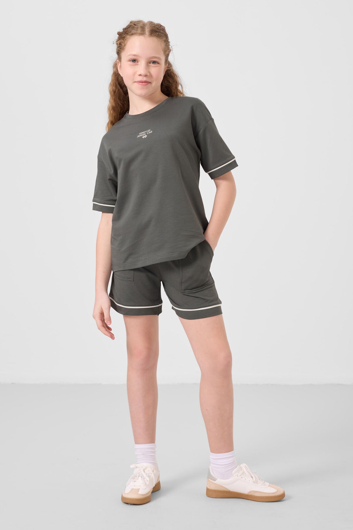 Cotton Khaki Soft Woven Standard Fit Basic Girls Shorts Set - 75183