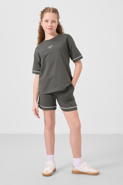 Cotton Khaki Soft Woven Standard Fit Basic Girls Shorts Set - 75183