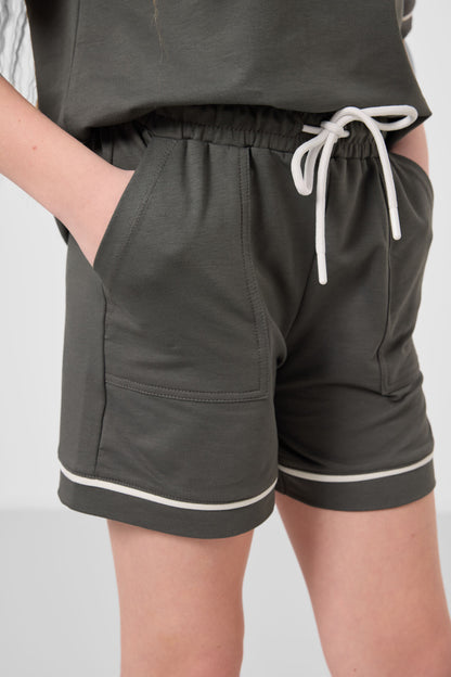 Cotton Khaki Soft Woven Standard Fit Basic Girls Shorts Set - 75183