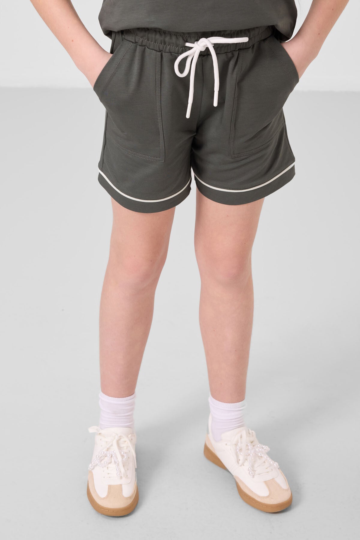 Cotton Khaki Soft Woven Standard Fit Basic Girls Shorts Set - 75183