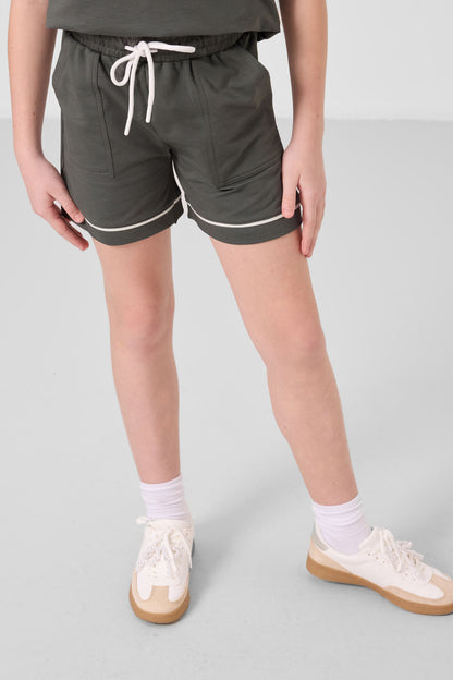 Cotton Khaki Soft Woven Standard Fit Basic Girls Shorts Set - 75183