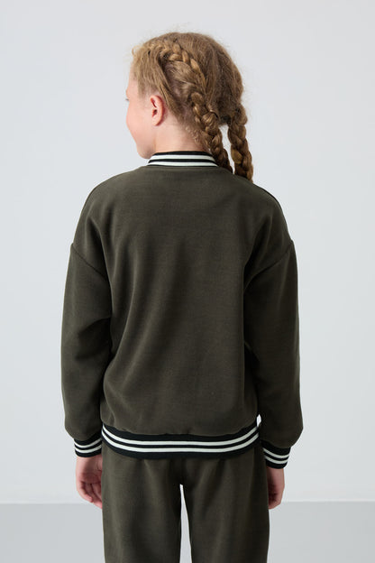 Thick Right Soft Textured Standard Fit Embroidered Fleece Girls' College Jacket - 75156
