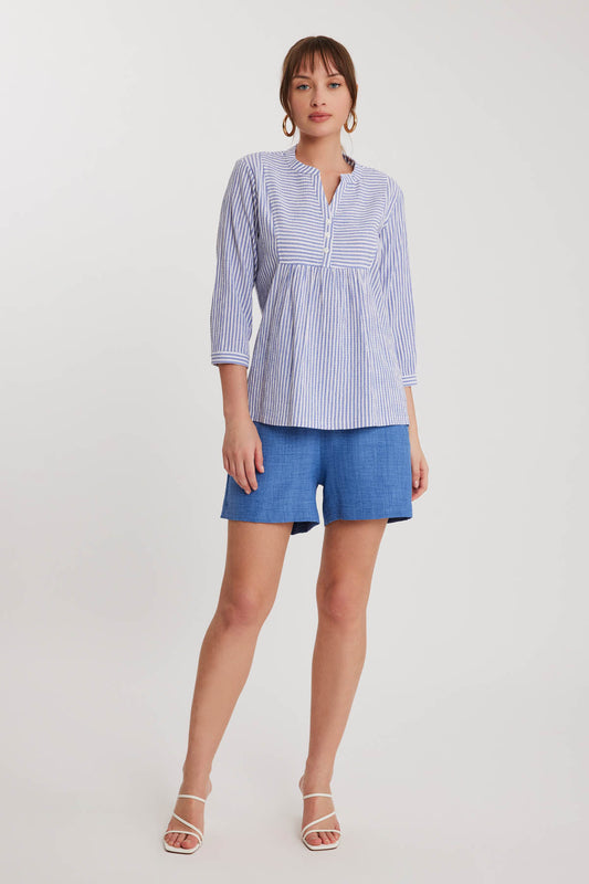 JUDGE COLLAR STRIPED BUTTON BLOUSE