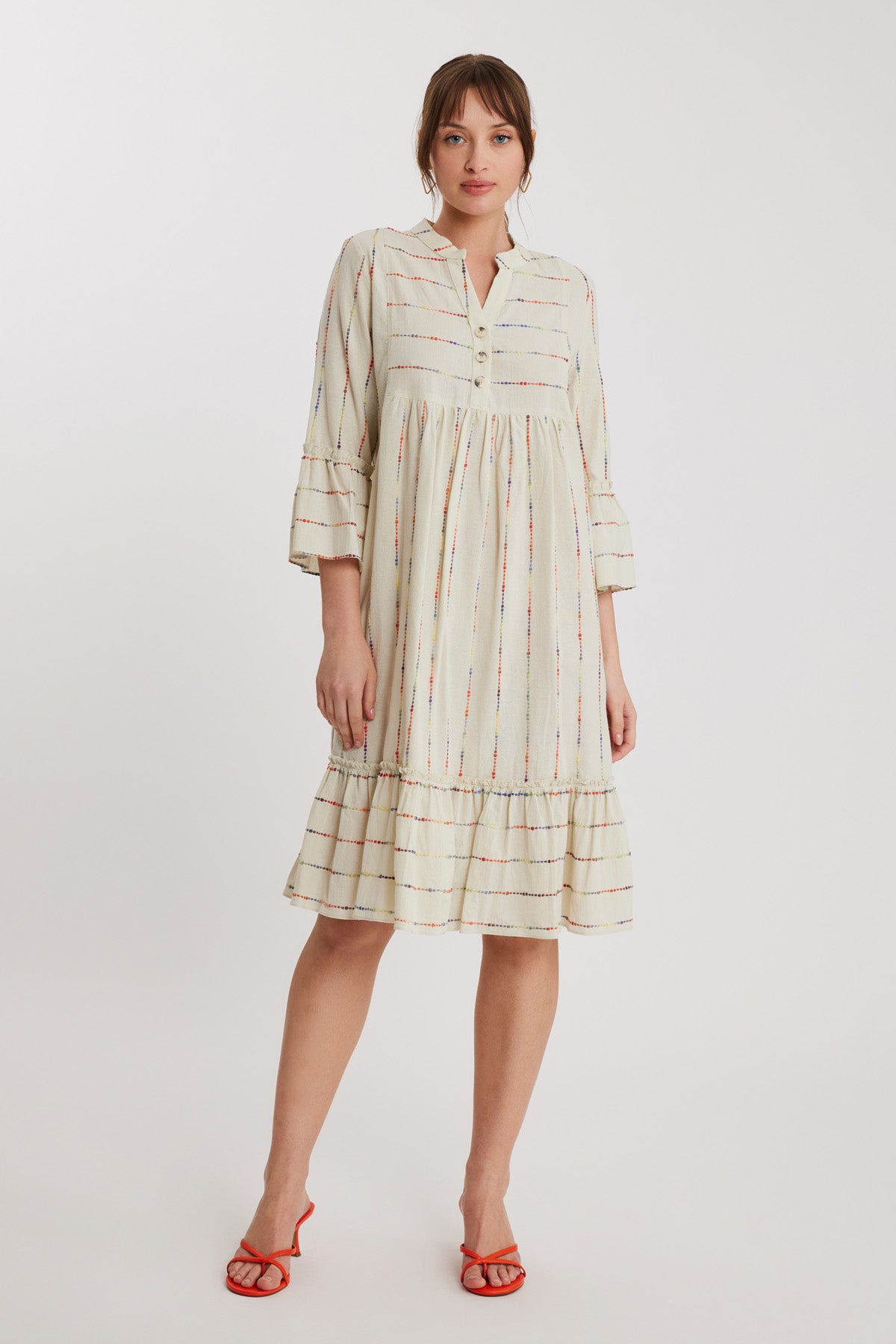 JUDGE COLLAR WITH SLEEVE AND SKIRT TIP FRILL DETAILED DRESS